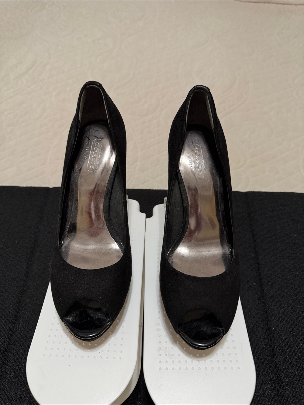 Coach Black Suede Peep-Toe Pumps